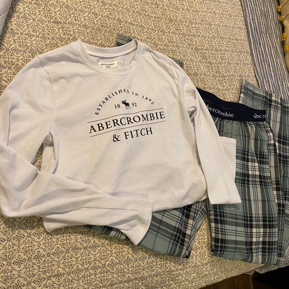 Abercrombie & Fitch White Long Sleeve with Plaid Pajama Pants